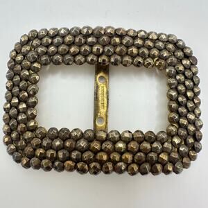 Made in France antique gold silver tone faceted cut steel slider belt buckle